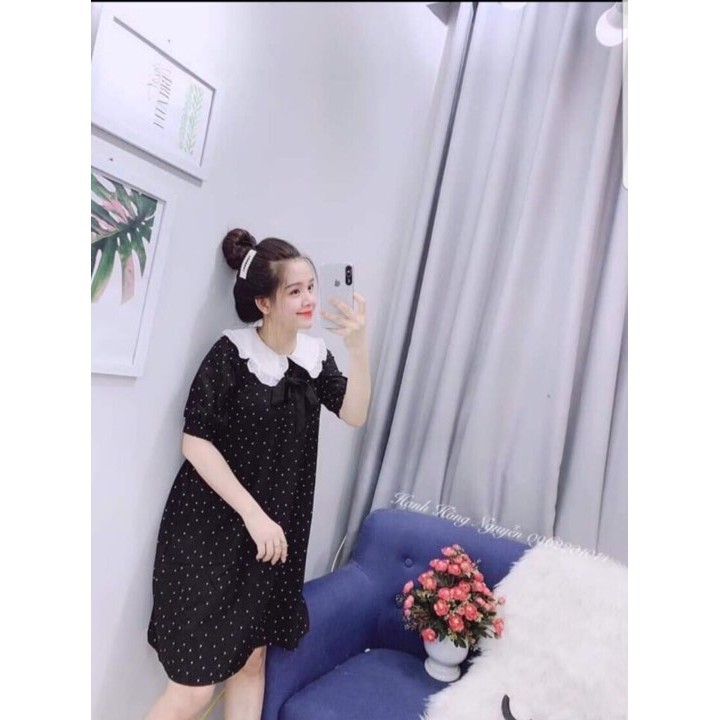 Váy Bầu chấm bi phối cổ bèo trắng V51