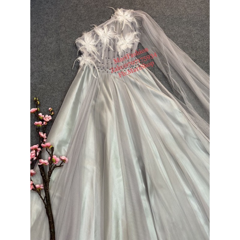ĐẦM DẠ HỘI LƯỚI DẢI LỤA KẾT LÔNG CÔNG SANG TRỌNG-MS292V | BigBuy360 - bigbuy360.vn