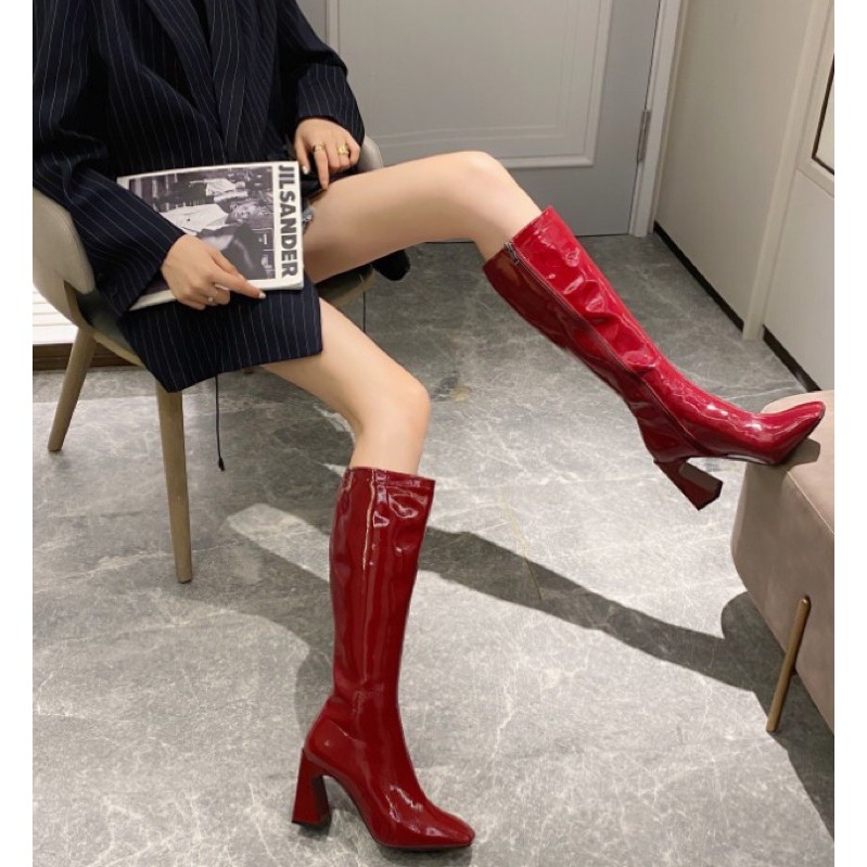 Boot đùi da bóng gót trụ