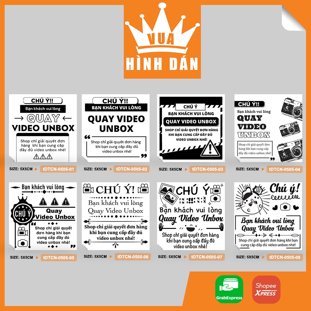 Set 50/100 nhãn dán CHÚ Ý QUAY VIDEO UNBOX (5x5cm) - tem dán gói hàng hoặc hộp, túi đựng sản phẩm dành cho shop (1.030)