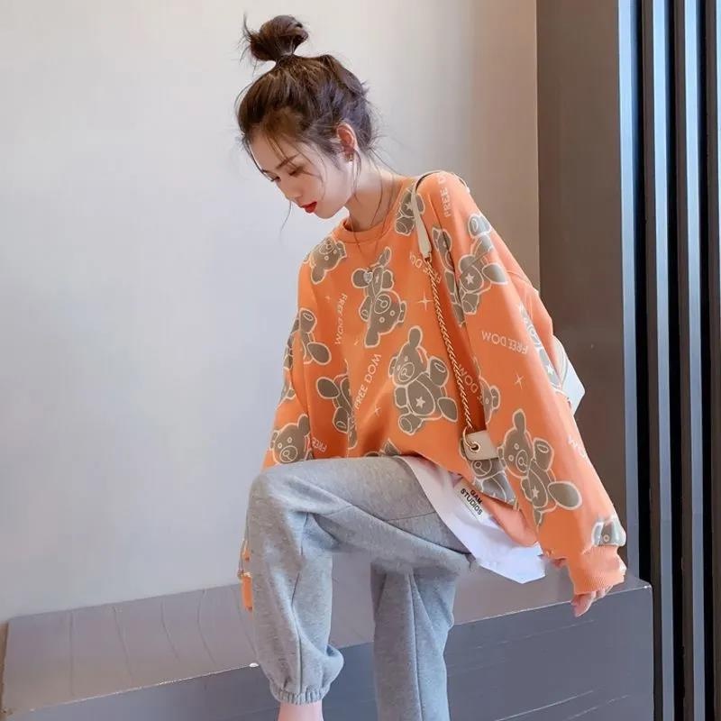 ZHELIHANGFEI Áo Thun Nữ Dài Tay Cổ Tròn Giả Hai Lớp Thời Trang