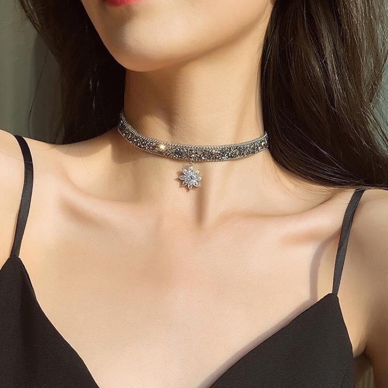 Vòng Cổ Choker Sillicon Mặt Hoa Đá Hàn Quốc