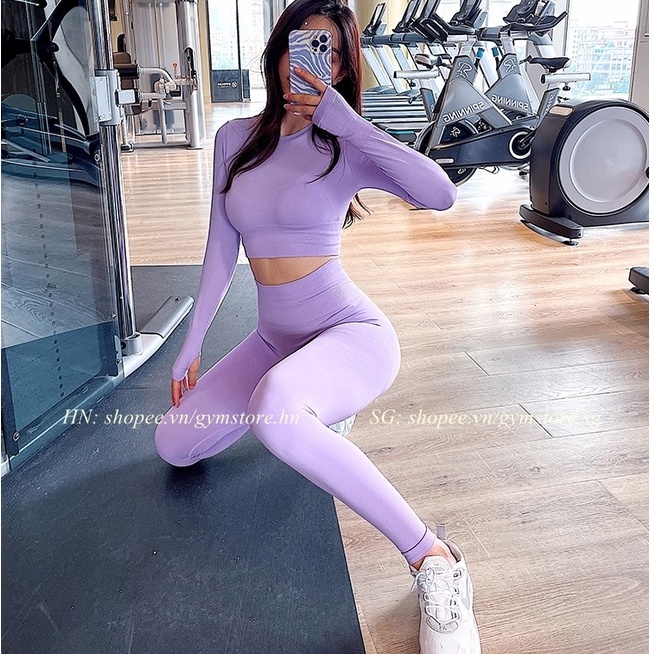 Set Bộ Đồ Tập Gym Nữ ❤️𝐇𝐀̀𝐍𝐆 𝐗𝐈̣𝐍❤️ Dài Tay Thun Bền Đẹp Co Giãn Hút Mồ Hôi Thể Thao Rẻ Đẹp 𝐆𝐘𝐌𝐒𝐓𝐎𝐑𝐄 071