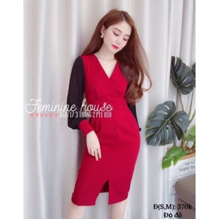 Đầm body dự tiệc tay phối voan xẻ tà thanh lịch