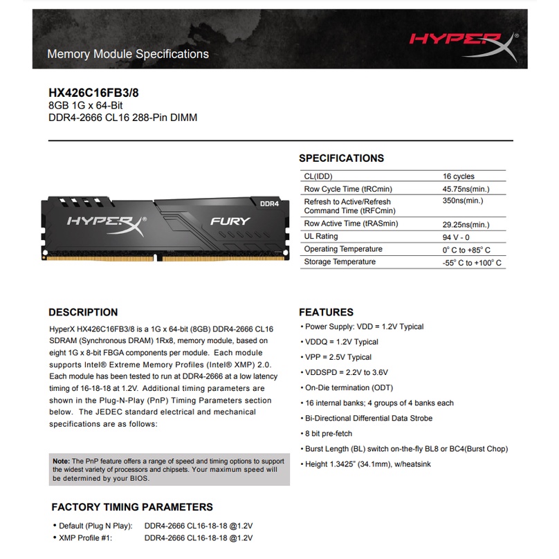 Ram HyperX Fury Black DDR4 8GB 3200MHz 2666MHz 2400MHz Mới Chính Hãng -  Bảo hành 36 tháng