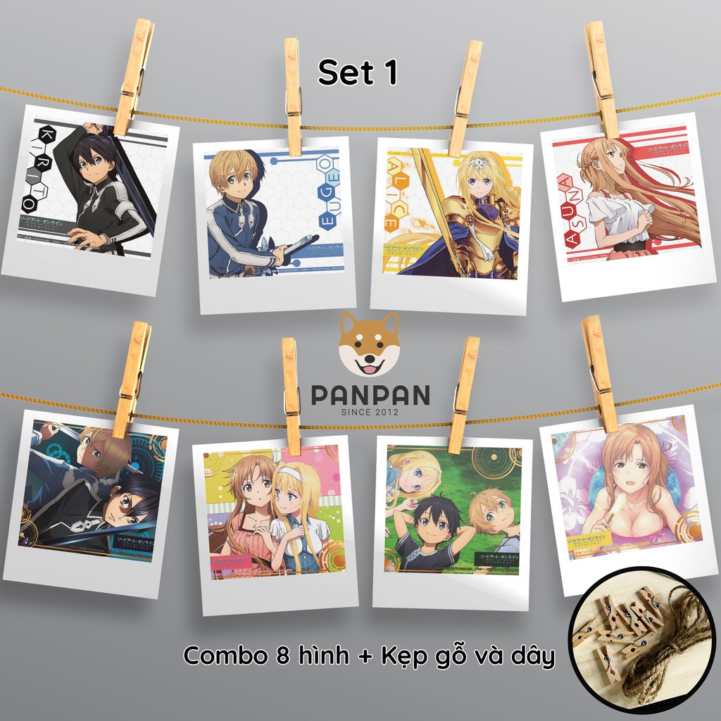 Combo 8 ảnh card lomo polaroid trang trí Anime Sword Art Online 1 (tặng kèm dây và kẹp)