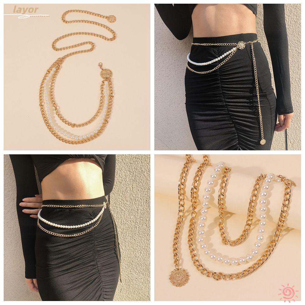 Dây Thắt Lưng Nhiều Lớp Đính Ngọc Trai Giả Và Tua Rua Thời Trang Gợi Cảm
