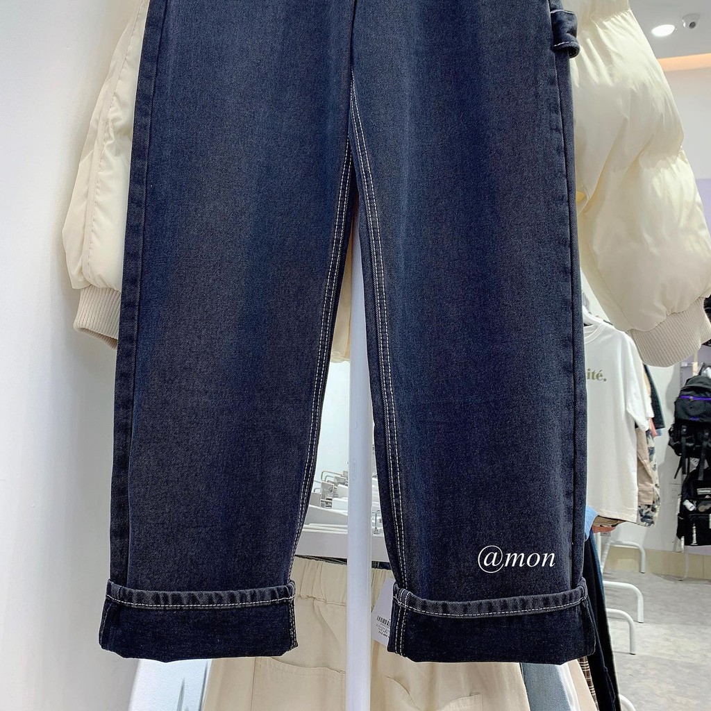 200904 Quần jeans ống suông nữ cạp cao màu xám khói basic phong cách ulzzang