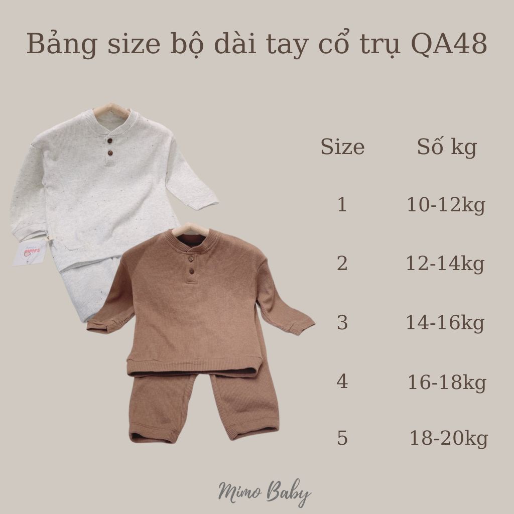 Bộ quần áo dài tay cổ trụ chất liệu cotton tổ ong mùa thu đông cho bé QA48 Mimo Baby