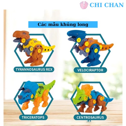 Đồ chơi lắp ráp khủng long bằng ốc vít và tua vít phát triển trí não xả stress Chi chan