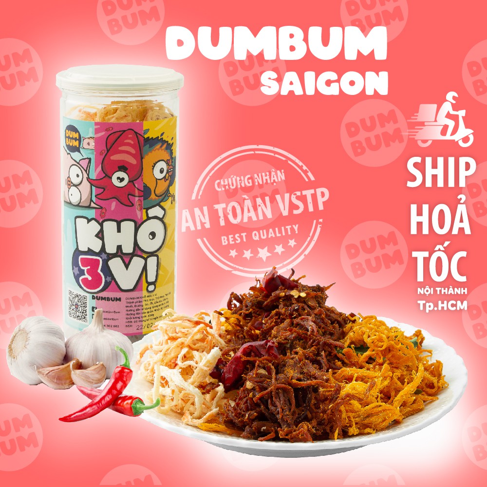 [Mã GROXUAN1 giảm 8% đơn 150K] Khô gà mix khô heo mực DumBum 3 vị trong 1 hộp 280g đồ ăn vặt Sài Gòn vừa ngon vừa rẻ | BigBuy360 - bigbuy360.vn