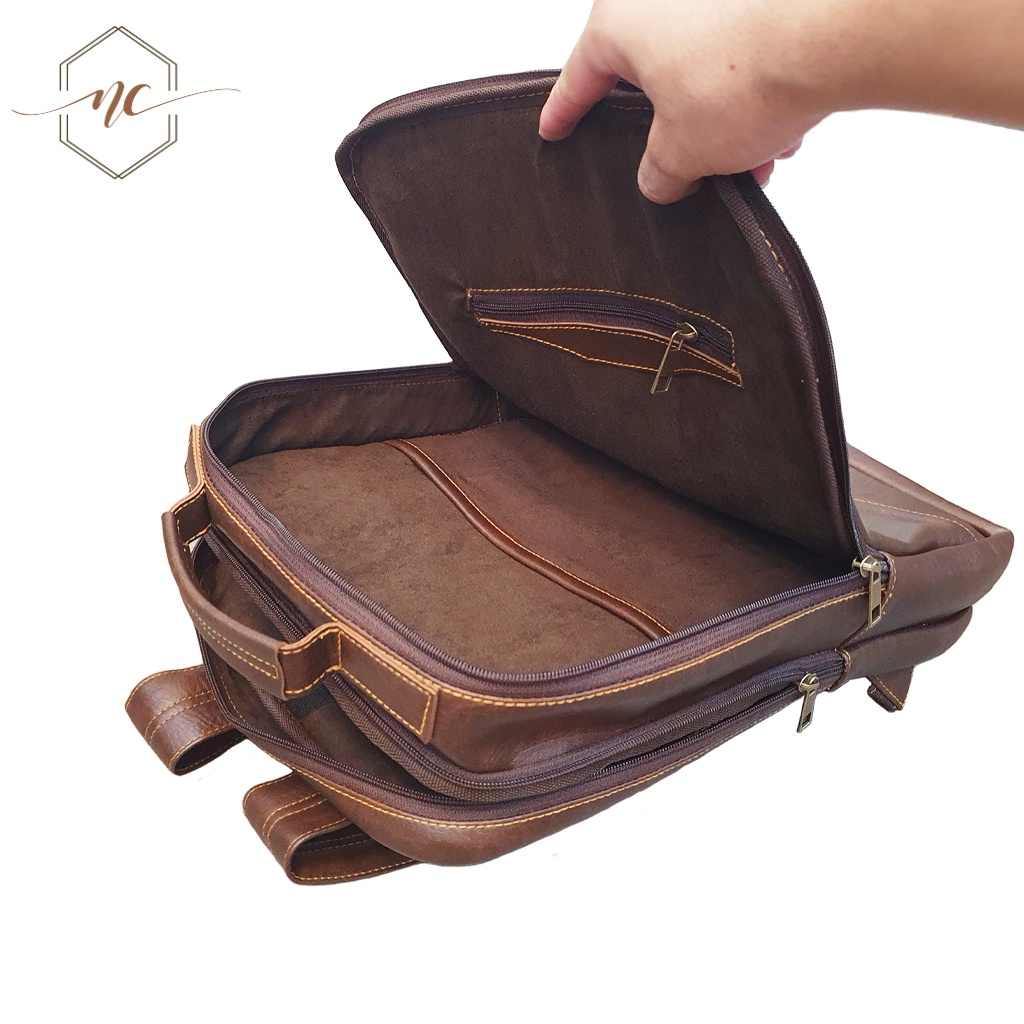 Balo Đựng Laptop NGUYET CAT Leather, Da Pu Cao Cấp, Thời Trang, Trẻ Trung Cho Nam, Balo Thời Trang Chống Nước NC09