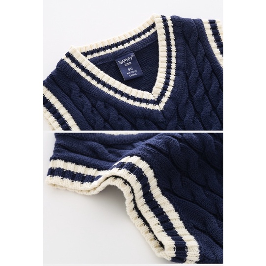 Áo gile len WAPYPY, áo gile len vặn thừng cho bé trai bé gái