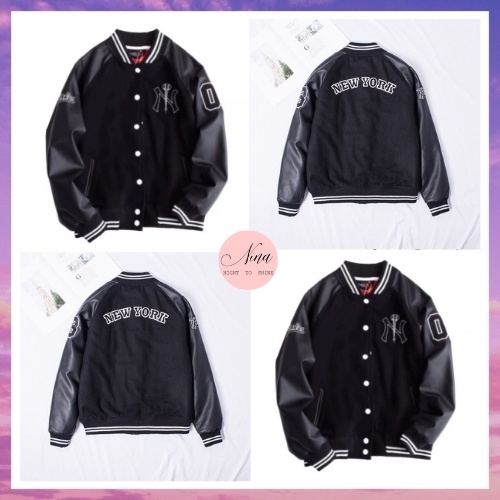Áo Khoác Bóng Chày Nam Nữ NinaStore Bomber Unisex N.Y Chất Nỉ Tay Phối Da Cao Cấp