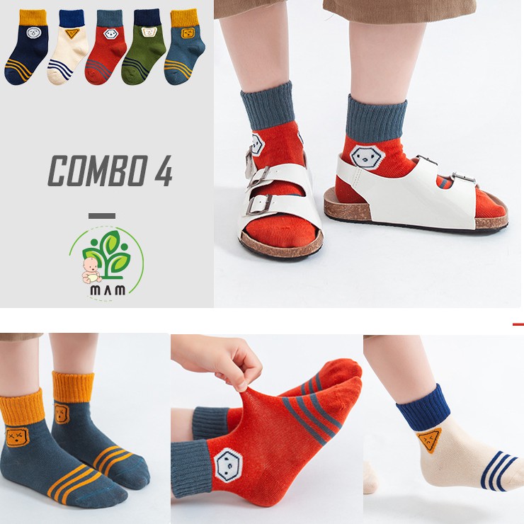 Combo 5 Đôi Tất Trẻ Em Mầm Store Vớ Cho Bé Trai Bé Gái T5.4