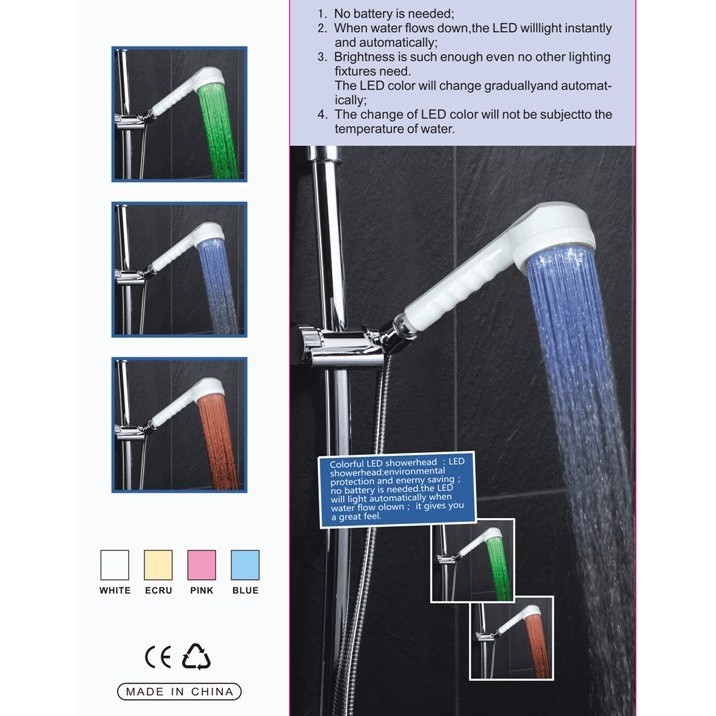 Vòi sen đèn led đầu tròn cảm ứng dổi màu xanh/dương/đỏ theo áp lực của nước 24 x 7.5 x 3.5cm