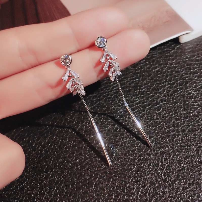 Khuyên tai JIUDUOLAN dạng kẹp/ dạng xỏ dáng dài thiết kế lúa mì tua rua thời trang Hàn Quốc sang trọng