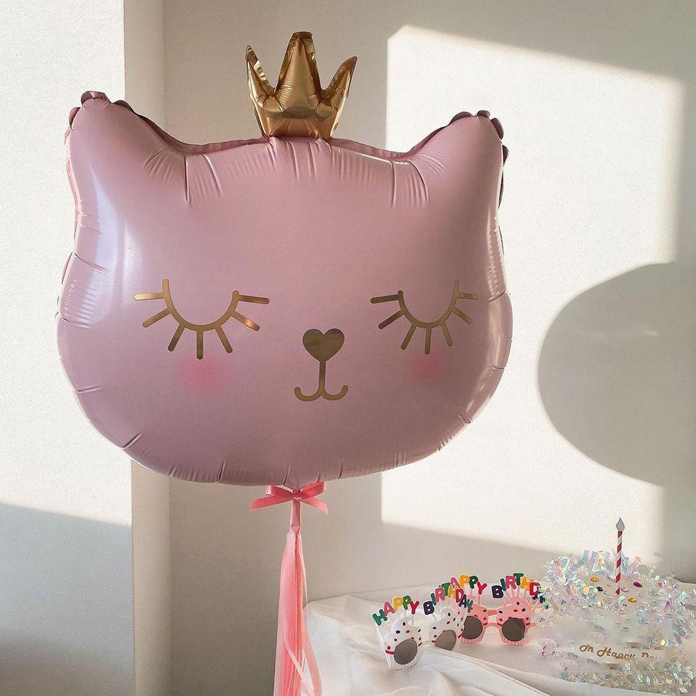 1 Bong Bóng Lá Nhôm Hình Đầu Mèo 3D Có Vương Miện Bơm Hơi Cho Bé