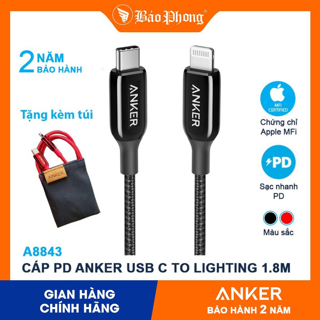 Dây Cáp Dù Sạc Nhanh PD Anker A8843 Powerline III Type C to Lighting cho iPhone iPad IP 6 7 8 Plus X xs max 11 12 Pro