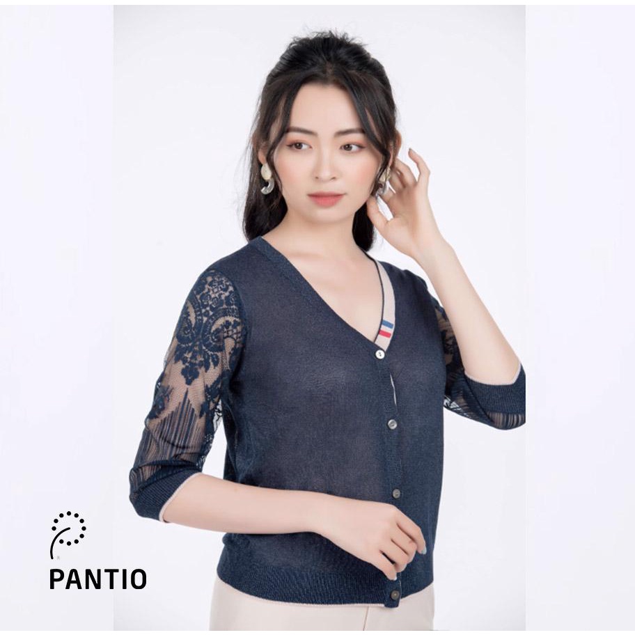 FOL156 - Áo len cổ tim tay lỡ pha ren - PANTIO