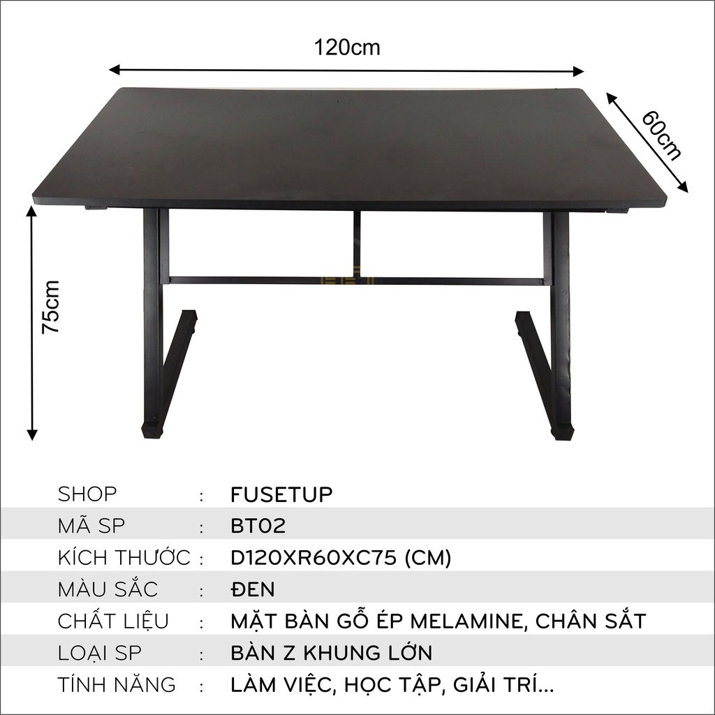 Bàn chữ Z, Bàn Làm Việc, Học Tập 120x60 cm Sơn Tĩnh Điện, Vững Chắc