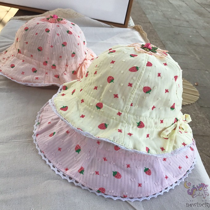 Mũ Tai Bèo In Hình Quả Dâu Dễ Thương Dành Cho Bé Gái