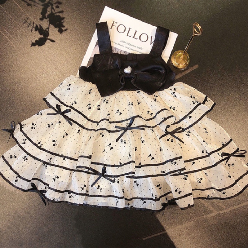 Đầm Công Chúa Hai Dây Đính Nơ Phong Cách Lolita Cho Bé Gái