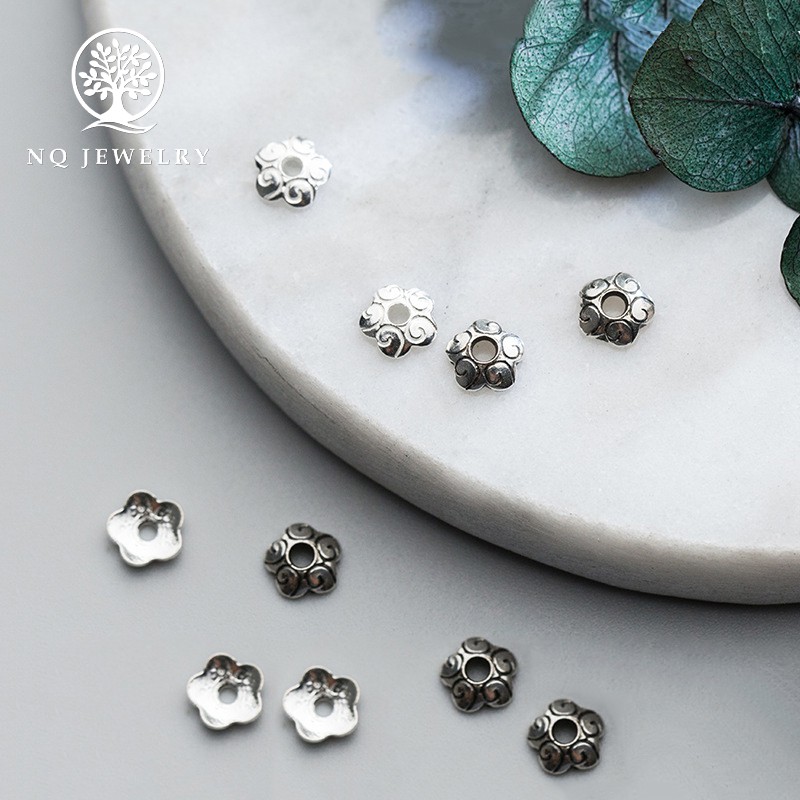 Charm bạc chụp hạt hoạ tiết hoa văn - Ngọc Quý Gemstones