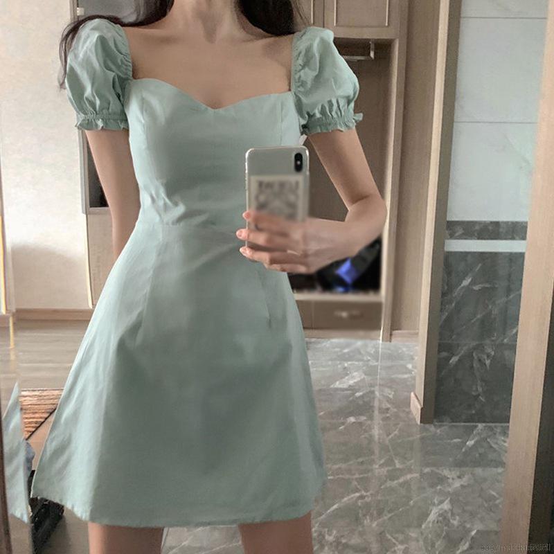 Đầm Ngắn Tay Cổ Vuông Xinh Xắn Theo Phong Cách Hàn Quốc Dành Cho Nữ | WebRaoVat - webraovat.net.vn