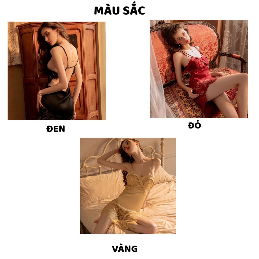 Váy ngủ Nữ cao cấp thiết kế lụa satin phối ren mềm mịn 2 dây sexy MÃ 1519