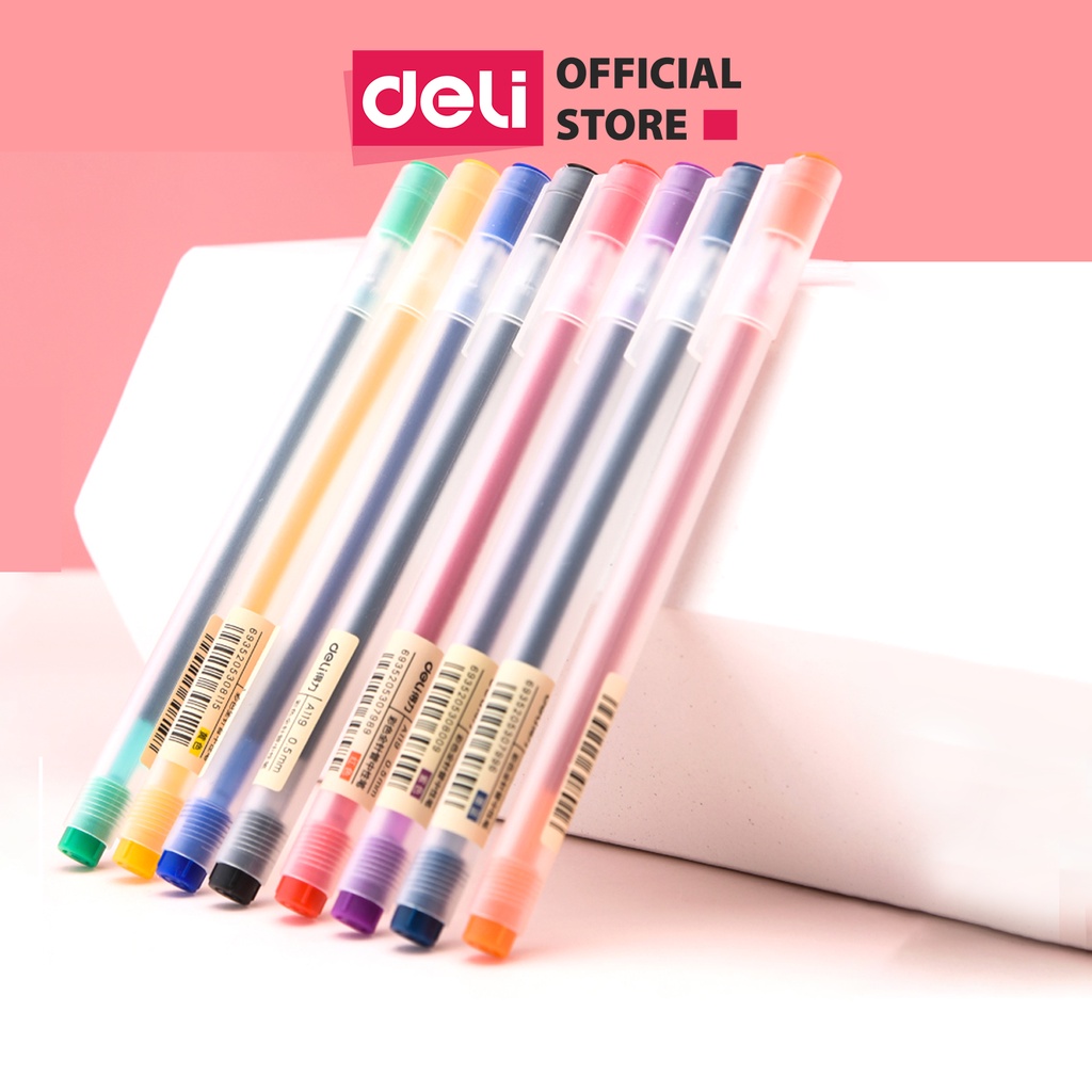 Bút mực gel 0.5mm nhiều màu Deli cute nắp đậy dùng để viết calligraphy trang trí sổ dễ thương nét chữ đẹp cao cấp  A119