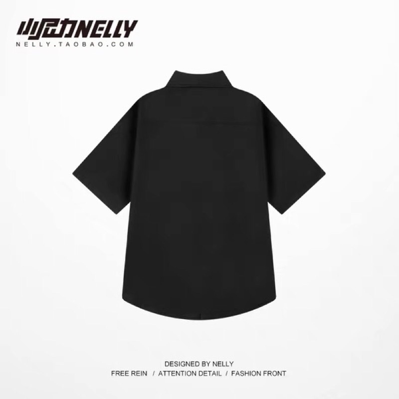 Áo sơ mi nelly sale (có sẵn) đen trơn nellyboy