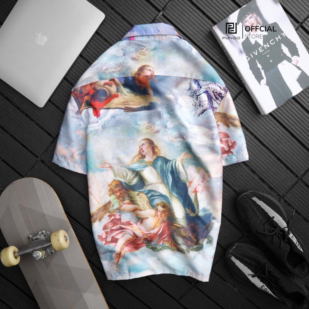 Áo sơ mi ngắn tay hoạ tiết PUNDO sơ mi mùa hè phù hợp đi biển ASMPD332