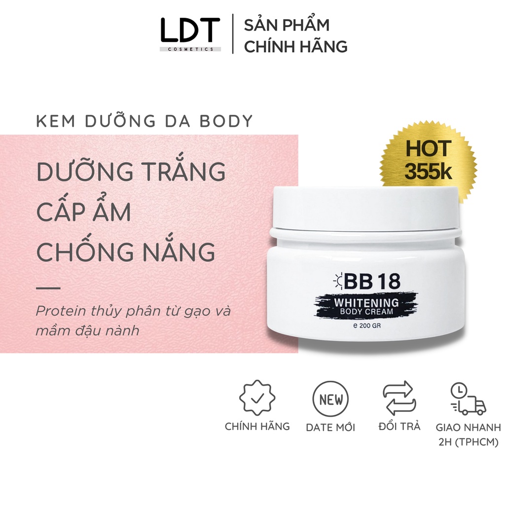 Kem dưỡng trắng da, cấp ẩm, chống nắng body BB18 Lori B 200g