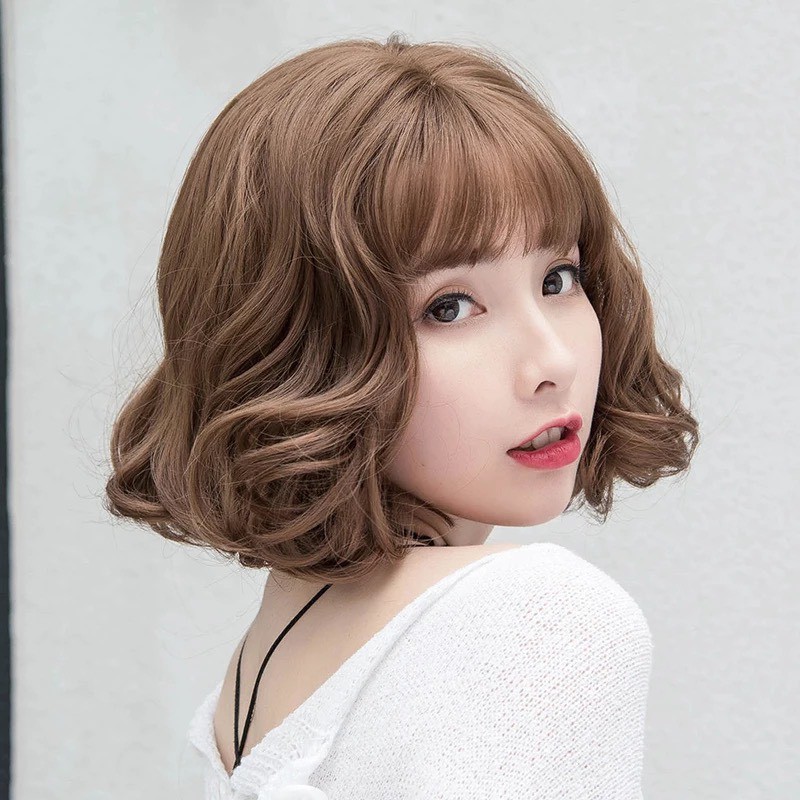 Tóc giả nữ đẹp nguyên đầu xoăn ngắn 20cm d3038, tặng kèm lưới trùm tóc wig