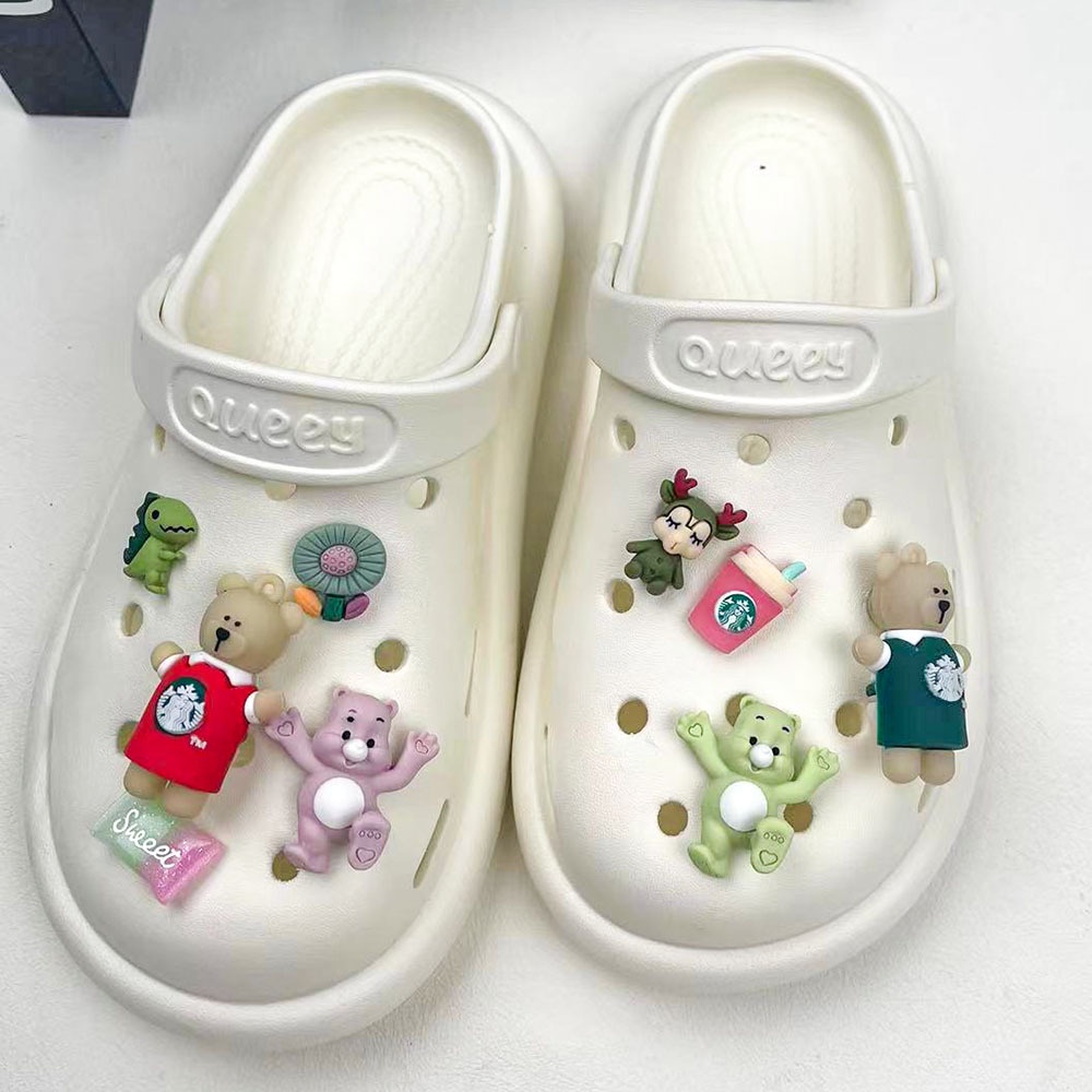 Bộ Phụ Kiện Khóa Giày Crocs Hình Gấu Hoạt Hình Ba Chiều Dễ Thương