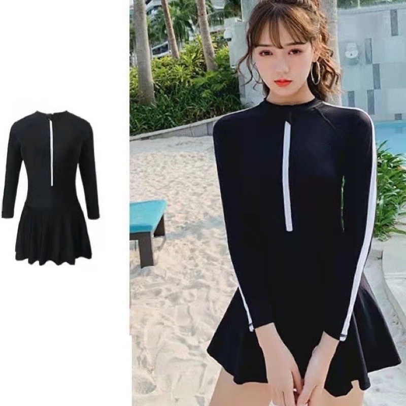 Đồ Bơi Nữ Dài Tay Chống Nắng Kín Đáo Cao Cấp ( Phối Tay Trắng )