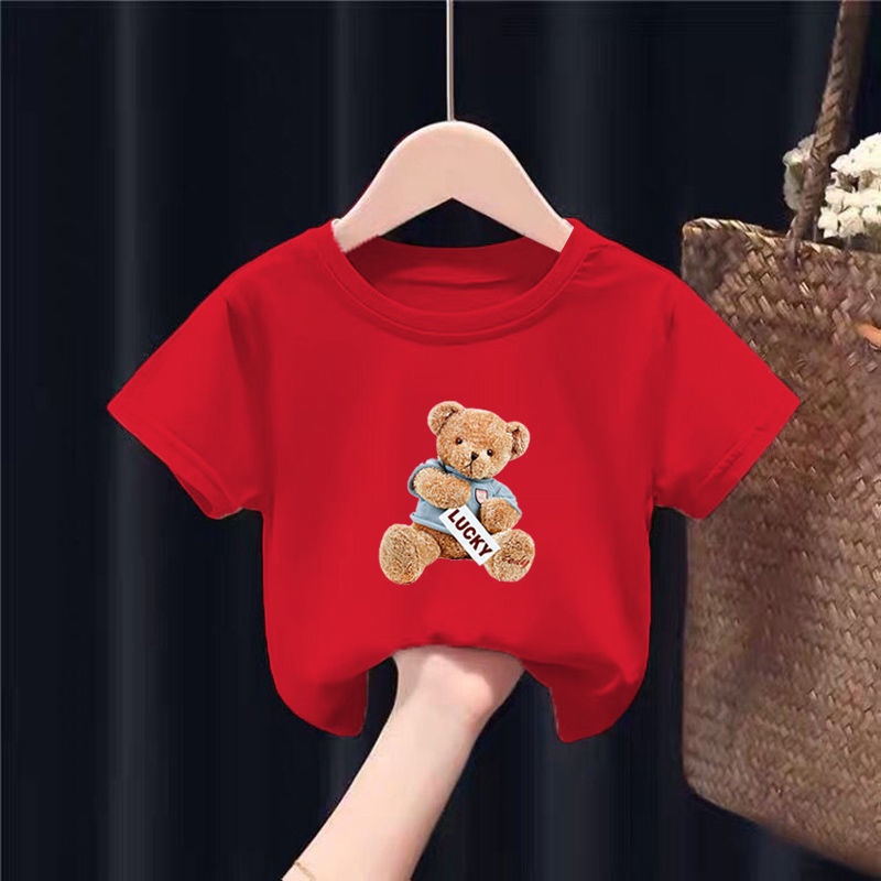 Áo thun cotton in hình gấu 3d,áo phông bé trai bé gái