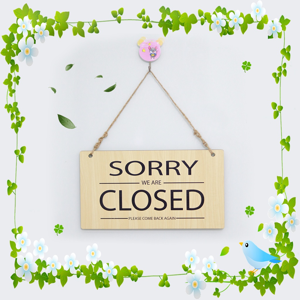Bảng treo thông báo đóng mở cửa Open - Closed bằng gỗ Kích thước 30x17cm