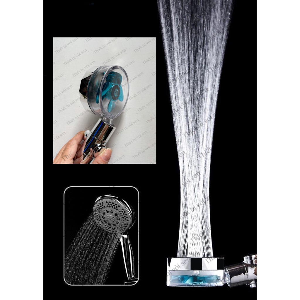 Vòi Sen Tăng Áp Cánh Quạt Turbo + TẶNG KÈM DÂY Xoay 360, Tay Sen Tắm Vòi Hoa Sen Tay Cầm Có Nút Nhấn Tắt Mở Nước