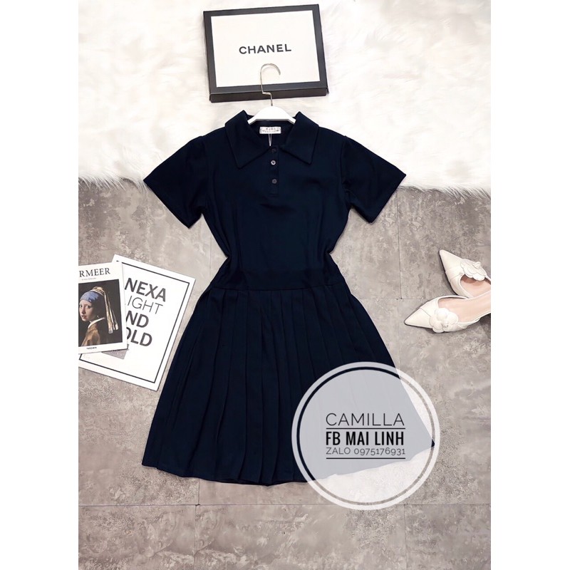 ⚡️POLO LY CHÂN⚡️Đầm polo màu xanh than xếp ly chân | BigBuy360 - bigbuy360.vn