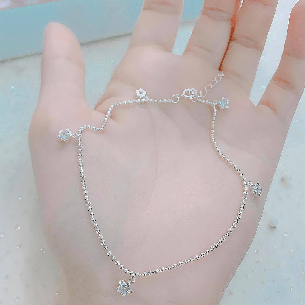 Lắc chân ngôi sao dây bi bạc S925 Ý , sáng bóng , có chờ tùy chỉnh theo size chân - Vàng bạc Khải Khải