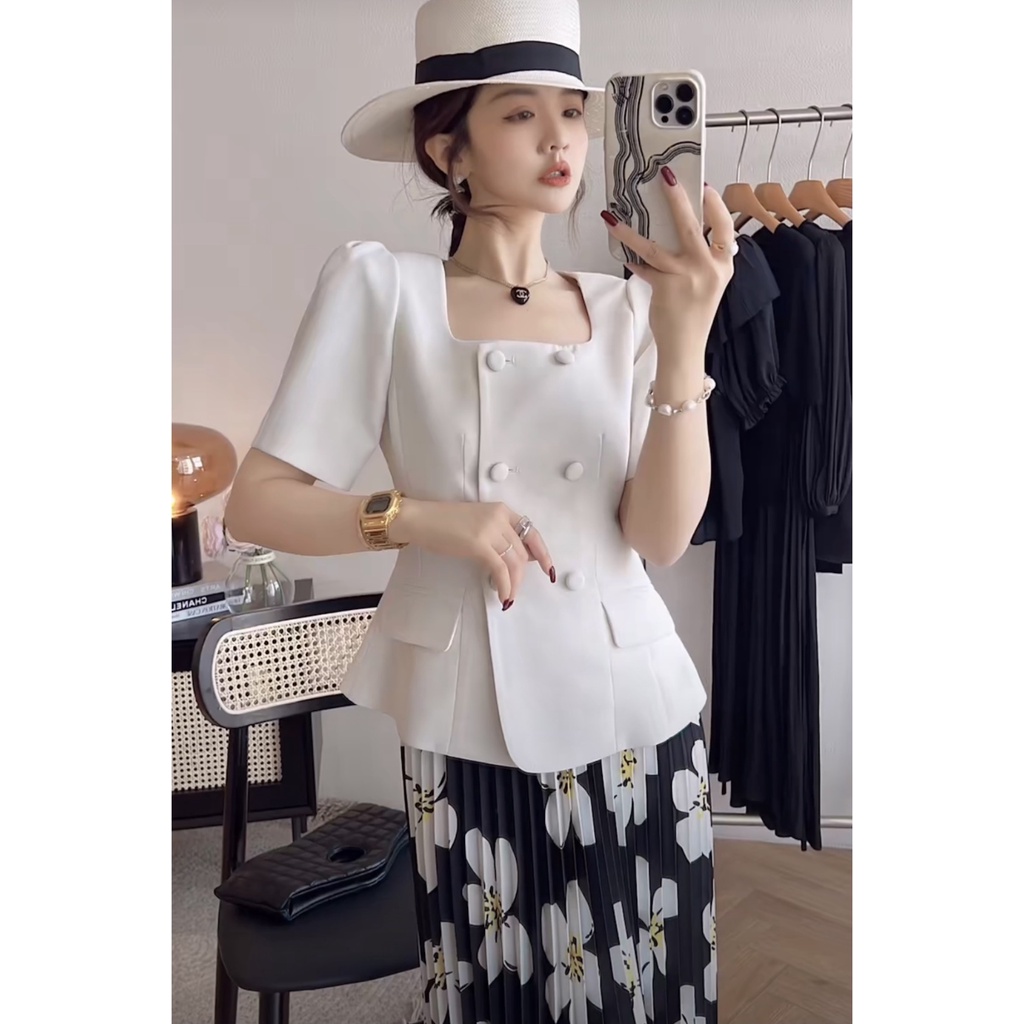 Áo sơ mi nữ kiểu cổ vuông giả vest