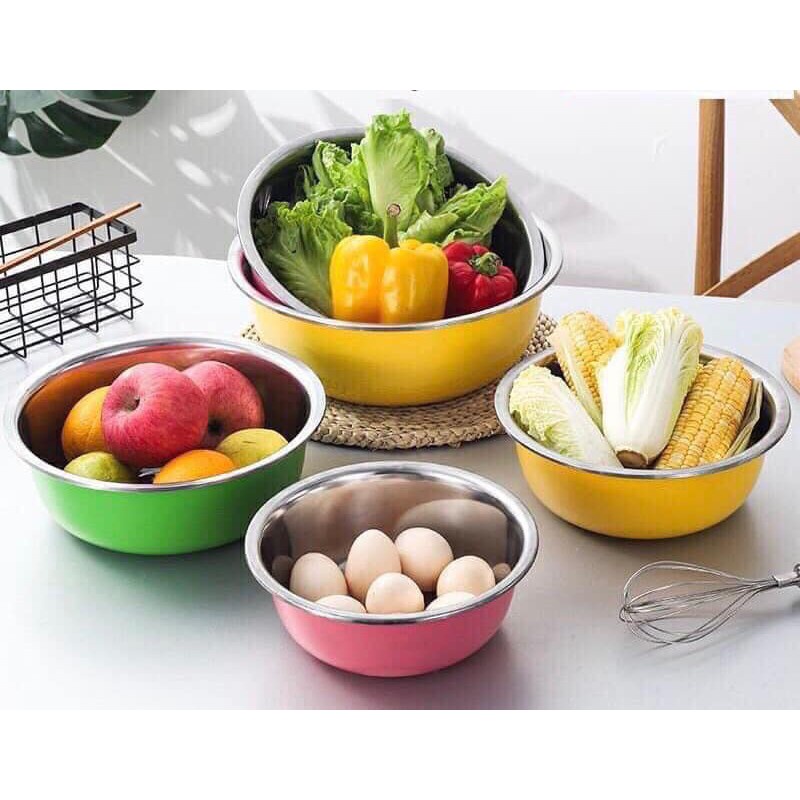 Bộ Chậu Inox 3 Món Màu Siêu Bền Set 3 Món Thau Inox Nhiều Mau Tặng Kèm Miếng Rửa Bát Silicon EcoHome