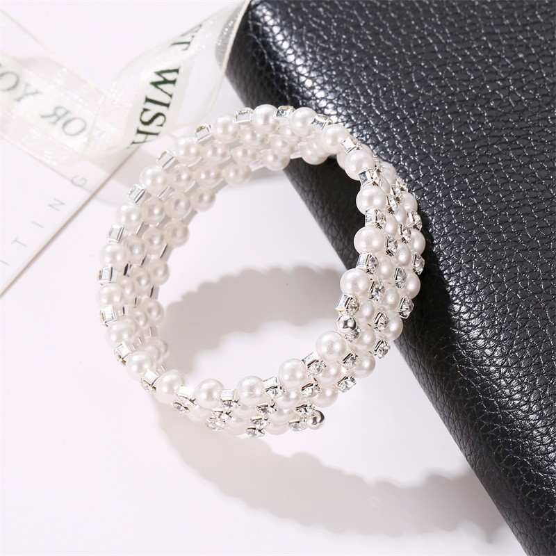 Full Diamond Four Layer Pearl Spiral Bracelet