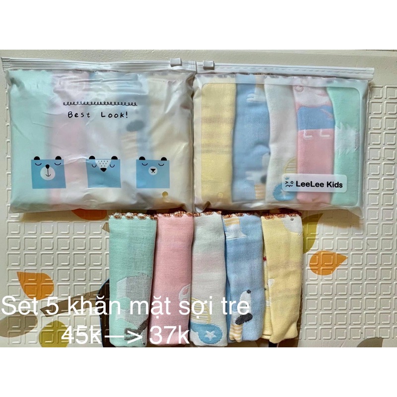 Set 5 khăn mặt sợi tre LeeLee Kids mềm mại cho da bé
