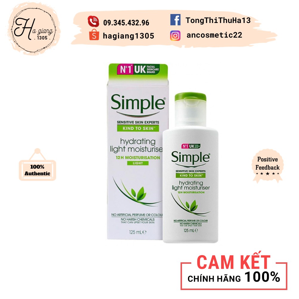 [MẪU MỚI] Kem Dưỡng Ẩm Simple Kind To Skin Protecting Light Moisturiser 125ml