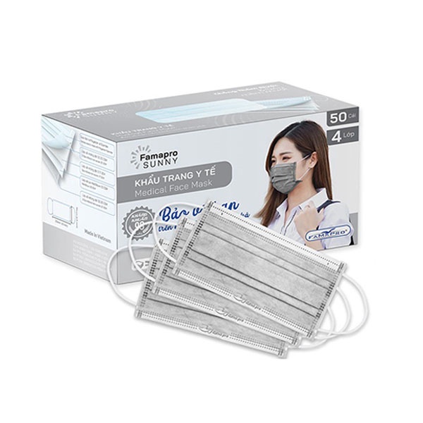 [SUNNY COMBO 10] Khẩu trang y tế kháng khuẩn 4 lớp Famapro Sunny (50 cái/ hộp)
