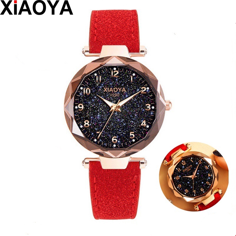 Đồng hồ đeo tay XiaoYa 1290 Thiết Kế Dây Da Mặt Kính Đầy Sao Xinh Xắn Cho Nữ