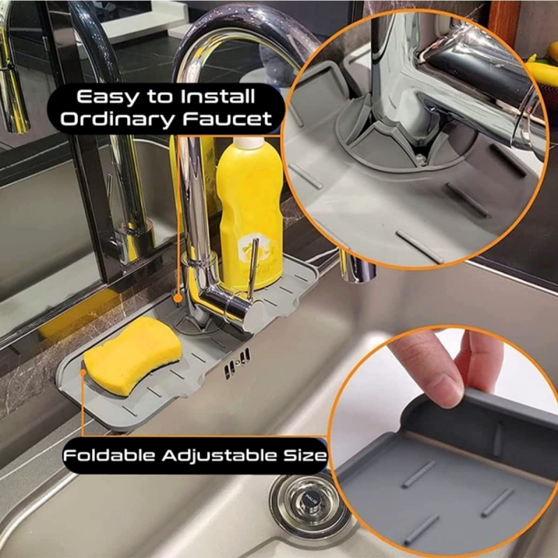 Tấm khay đựng đồ thấm hút gắn vòi nước bồn rửa bằng silicone dành cho phòng tắm nhà bếp